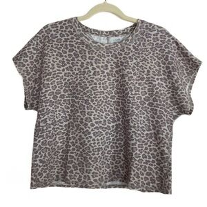 NWOT Johnny Was Calme Leopard Animal Print Cotton Short Sleeve Boxy Sweatshirt